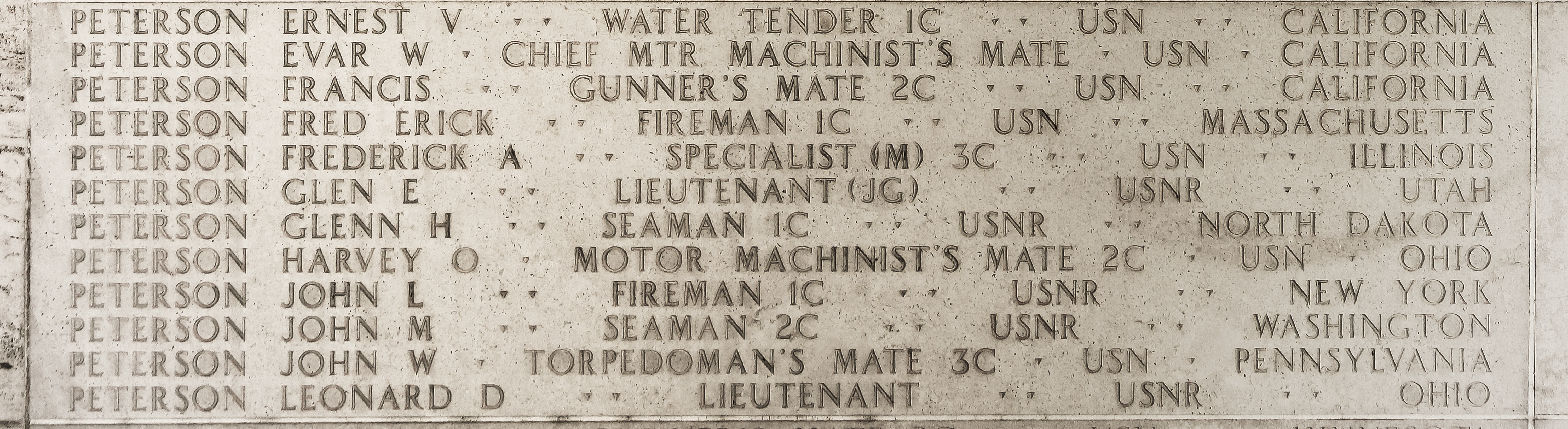 Ernest V. Peterson, Water Tender First Class